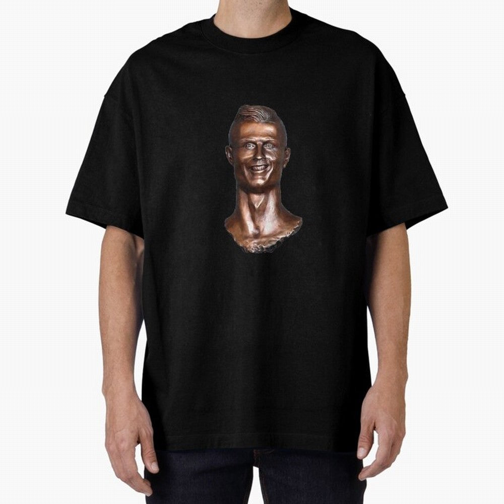 Cristiano Ronaldo Statue Oversized T-Shirt Capture FIFA World Cup 2026 Group Stage for Fans of Haaland and Mbappe and France, Bringing Sports Nostalgia, International Competition, Famous Players and Unforgettable Victories; Made for Collectors Who