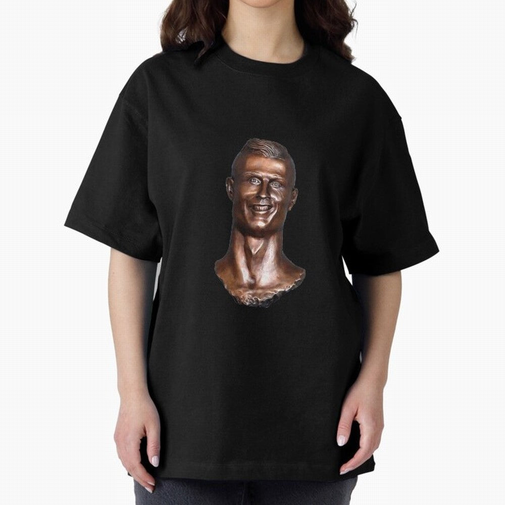 Cristiano Ronaldo Statue Oversized T-Shirt Capture FIFA World Cup 2026 Group Stage for Fans of Haaland and Mbappe and France, Bringing Sports Nostalgia, International Competition, Famous Players and Unforgettable Victories; Made for Collectors Who