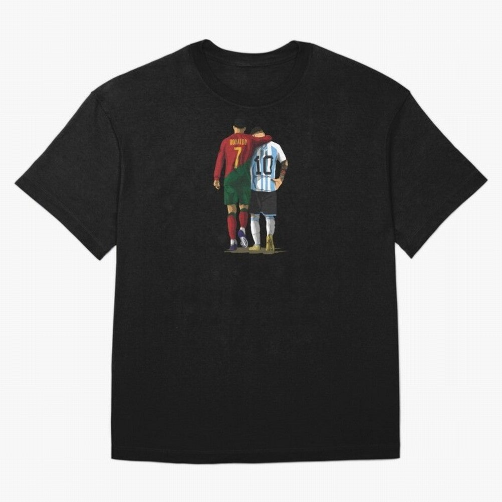 Messi Ronaldo Chit Chat Illustration Oversized T-Shirt Capture FIFA World Cup 2026 Group Stage for Fans of CR7 and Messi and Portugal, Bringing Game Day Rituals, Football Legends, Country Pride and the Road to the Final; Made for Collectors Who