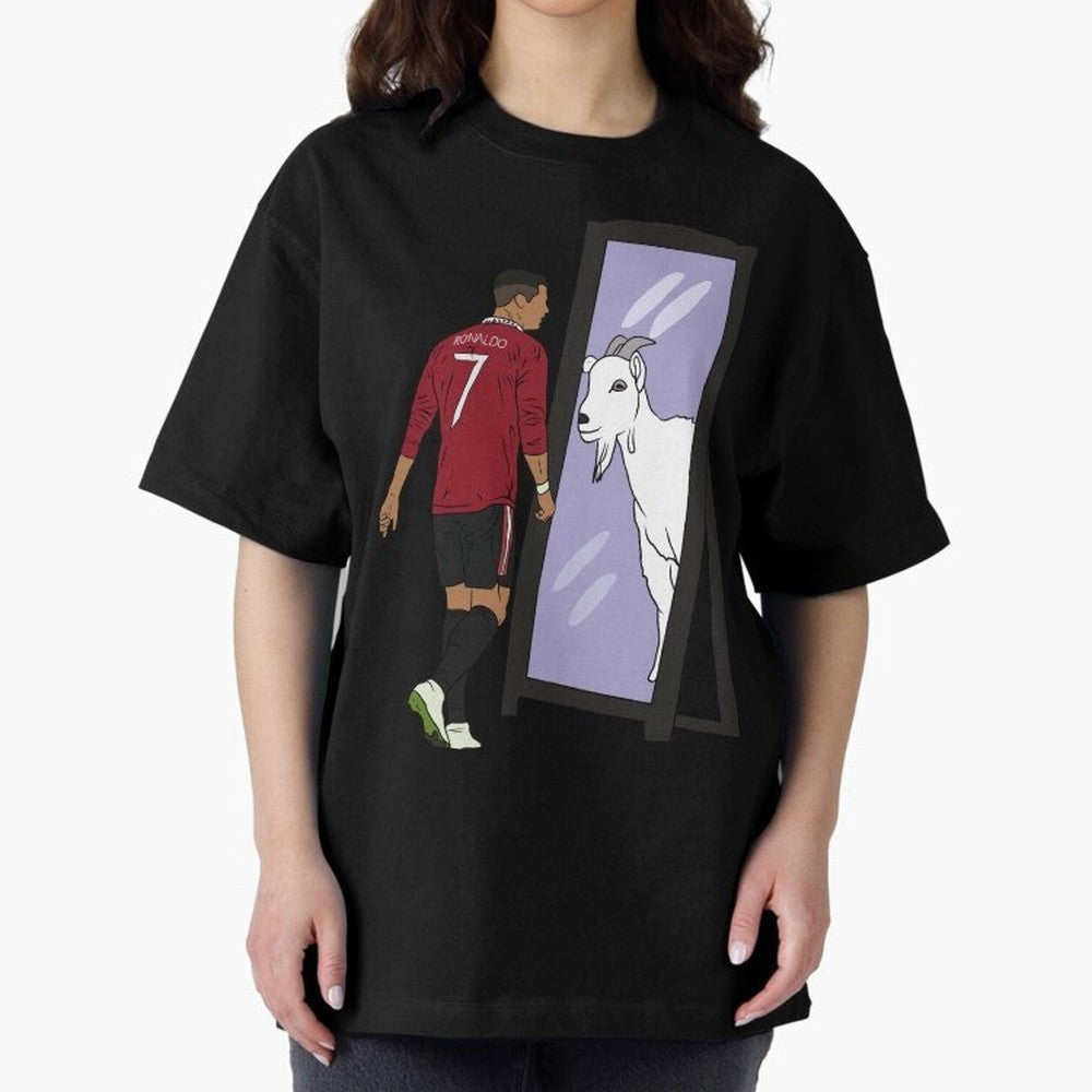 Cristiano Ronaldo Mirror GOAT Oversized T-Shirt Mark Global Football Passion for FIFA World Cup 2026, Built around Cristiano Ronaldo, Haaland and CR7, Brazil, Portugal and Argentina, Supporter Pride, Iconic Celebrations, Legendary Names and Global
