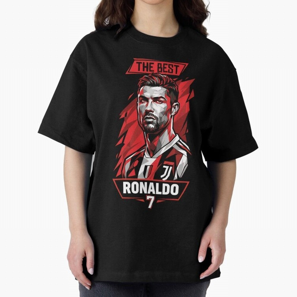 Cristiano Ronaldo CR7 Geometric Vector Portrait Oversized T-Shirt Celebrate Every Goal in the FIFA World Cup 2026 Journey through Haaland Highlights, England and Germany Pride, Sports Nostalgia, International Competition, Famous Players and