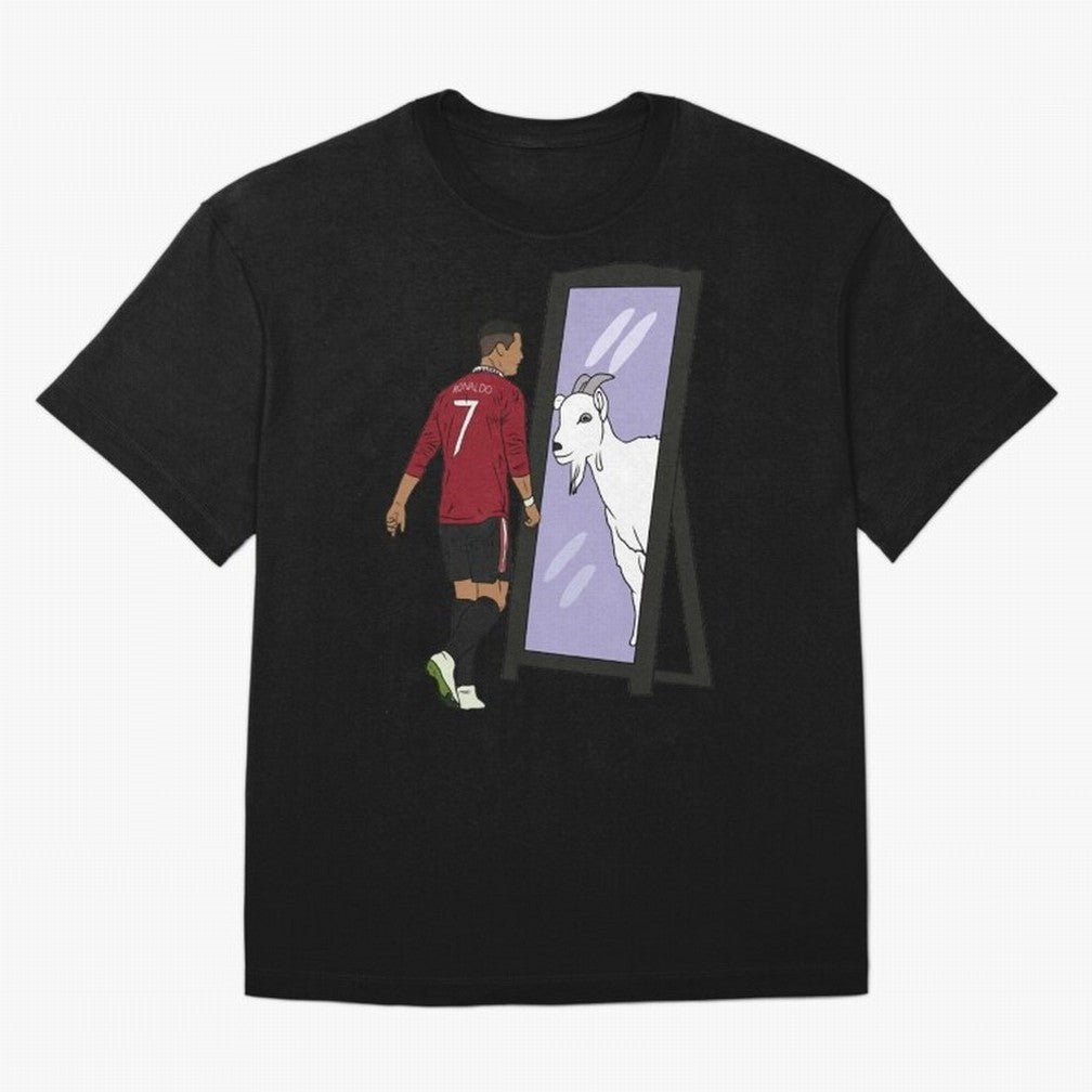 Cristiano Ronaldo Mirror GOAT Oversized T-Shirt Remember Iconic Moments from FIFA World Cup 2026 USA Canada Mexico Spirit, Inspired by England, France and Netherlands, Mbappe and Neymar, Stadium Memories, Football Loyalty, International Chants and