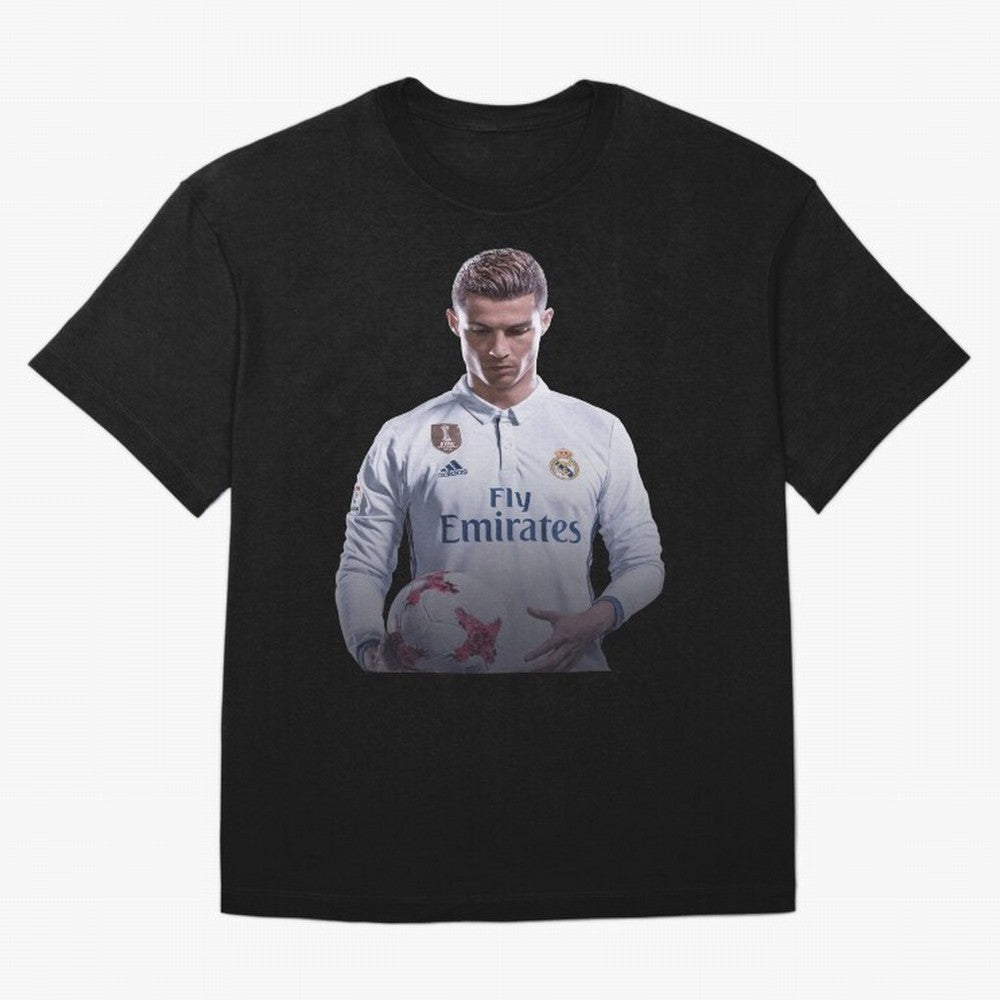 Ronaldo Madrid Jersey Poster Oversized T-Shirt Follow the Final Road of FIFA World Cup 2026 Spirit, Inspired by Portugal, CR7 and Messi, Retro Football Energy, Iconic Rivalries, Trophy Chase Drama and Stadium Atmosphere; Perfect for Fans,