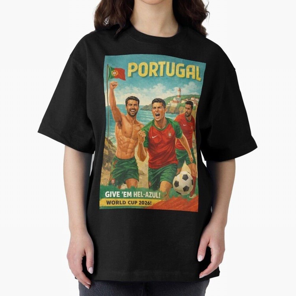 Portugal Hel-Azul Spirit at Cabo da Roca and Bel¨¦m Tower for FIFA World Cup 2026 Oversized T-Shirt Celebrate Global Passion for Match Day Hype around FIFA World Cup 2026 Group Stage, Messi, Neymar and Mbappe, Netherlands, Championship Spirit,