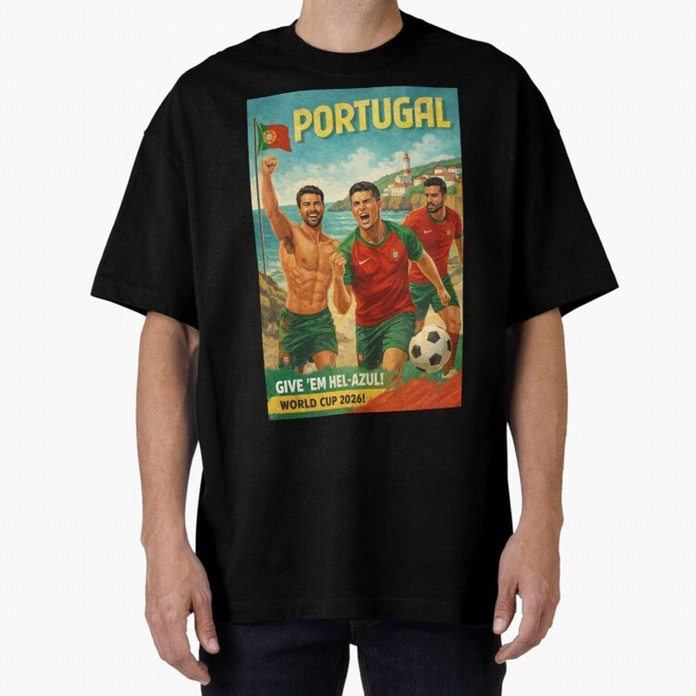 Portugal Hel-Azul Spirit at Cabo da Roca and Bel¨¦m Tower for FIFA World Cup 2026 Oversized T-Shirt Celebrate Global Passion for Match Day Hype around FIFA World Cup 2026 Group Stage, Messi, Neymar and Mbappe, Netherlands, Championship Spirit,