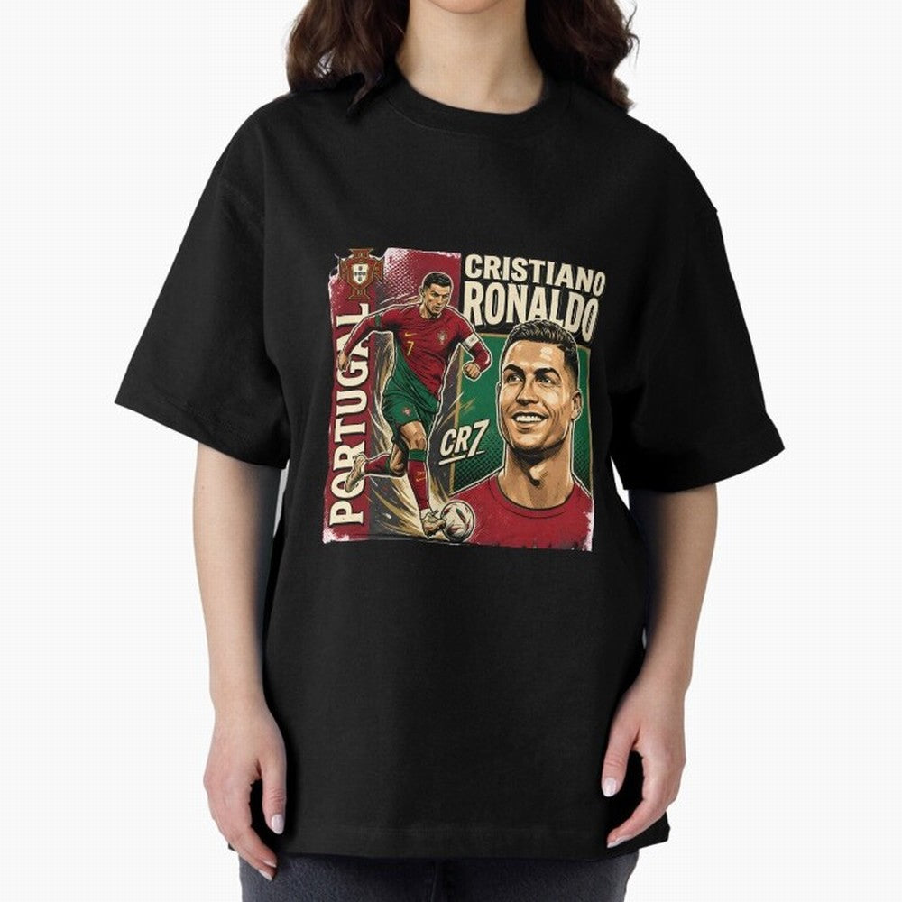 Ronaldo Portugal Vintage Oversized T-Shirt Support Your Favorite Stars during Global Football Passion for FIFA World Cup 2026, Centered on Mbappe, Brazil, Portugal and Argentina, Global Supporter Spirit, Legendary Goals, National Colors and