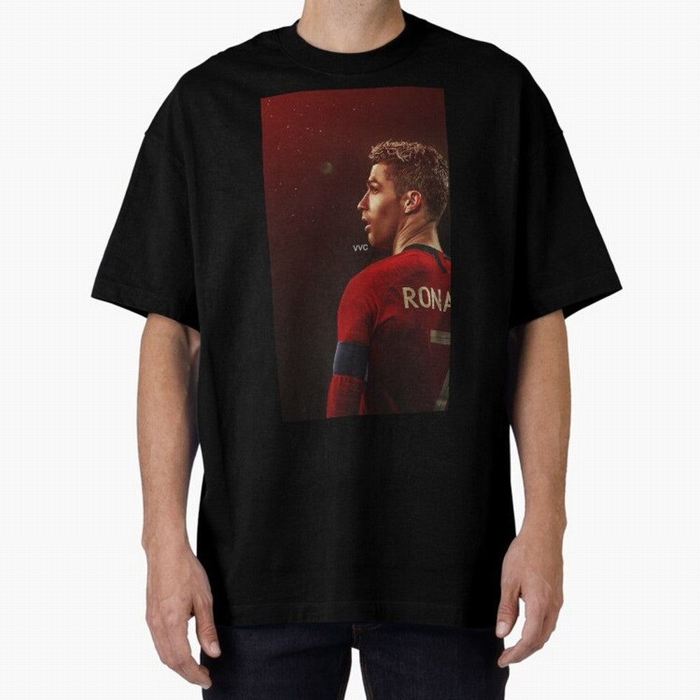 Art Ronaldo Wallpaper Oversized T-Shirt Represent the Passion of FIFA World Cup 2026 USA Canada Mexico for Fans of Messi, CR7 and Mbappe and England, France and Netherlands, Bringing Global Supporter Spirit, Legendary Goals, National Colors and
