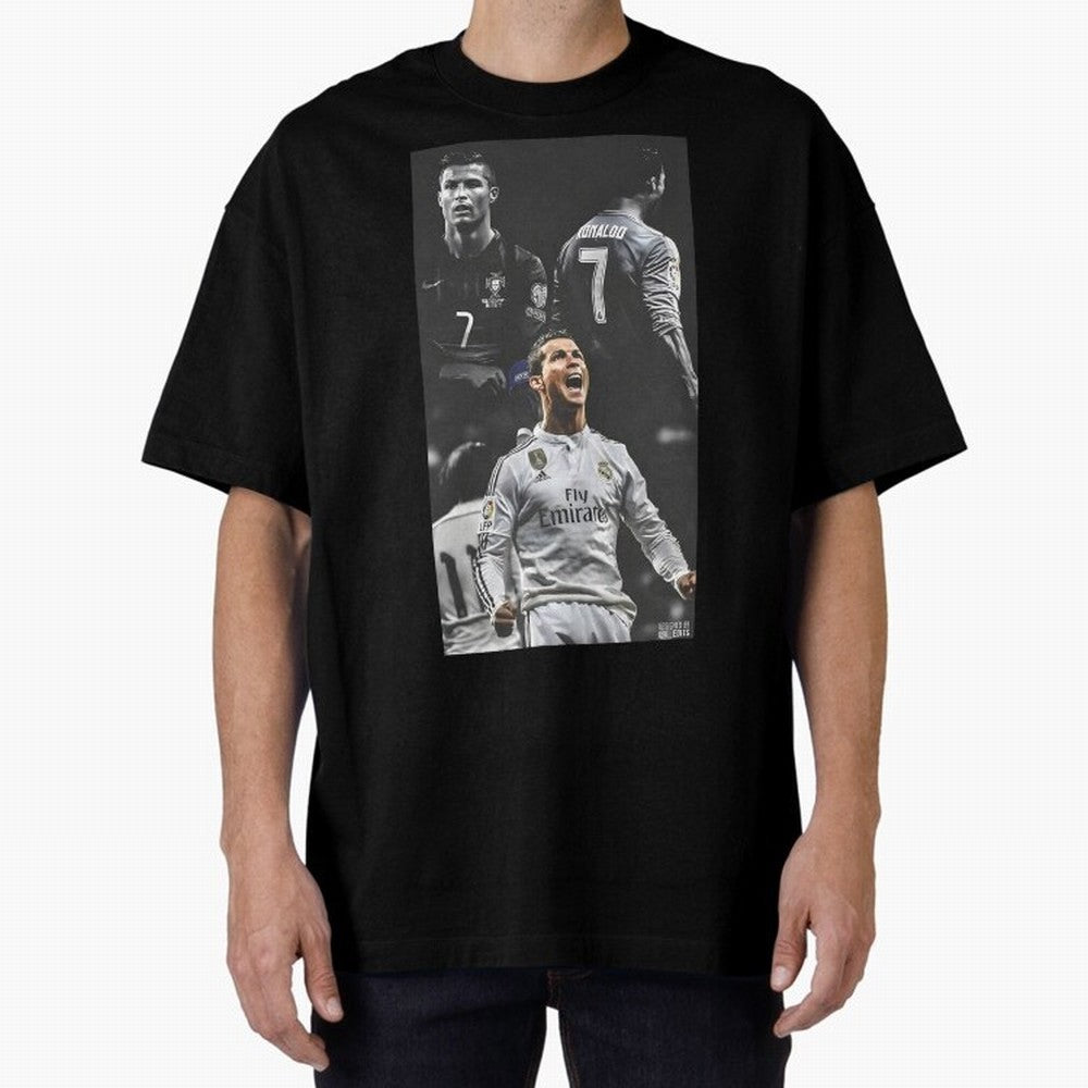 Cristiano Ronaldo CR7 Football Art Poster Oversized T-Shirt Bring a Vintage Feel to Global Football Passion for FIFA World Cup 2026, Highlighting Haaland, Spain, Game Day Rituals, Football Legends, Country Pride and the Road to the Final; Created