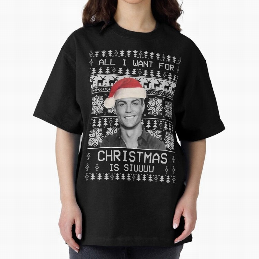 cristiano ronaldo siuuu funny christmas sweater Oversized T-Shirt Cheer through Every Moment of FIFA World Cup 2026 Group Stage for Fans of Neymar and England and Germany, Bringing Game Day Rituals, Football Legends, Country Pride and the Road to