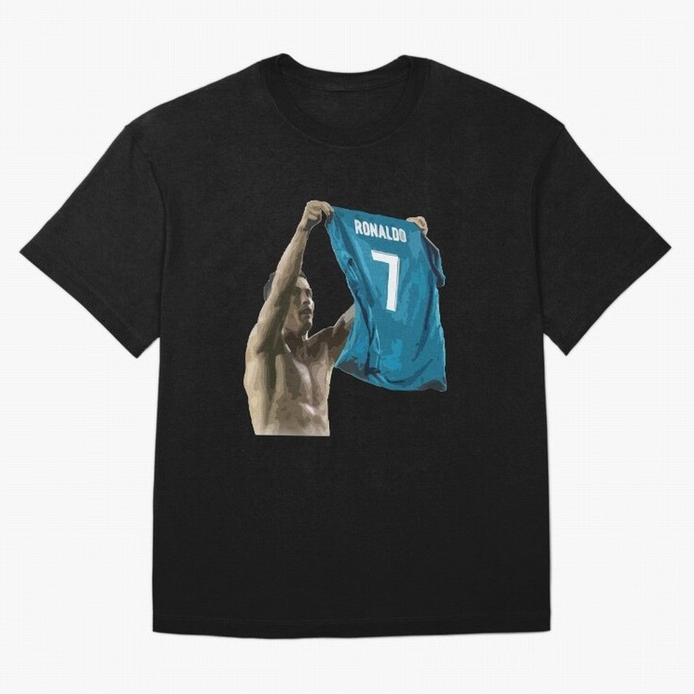 Cristiano Ronaldo celebration goal against Barcelona Oversized T-Shirt Bring Supporter Culture to Global Football Passion for FIFA World Cup 2026 USA Canada Mexico, with Messi, CR7 and Mbappe, Brazil, Portugal and Argentina, Soccer Culture,
