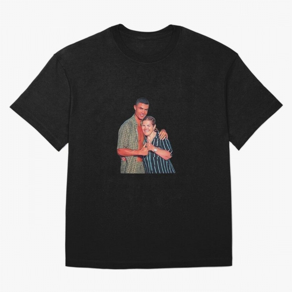 its criis with his mother Oversized T-Shirt Feel International Energy from FIFA World Cup 2026 USA Canada Mexico Spirit, Centered on Portugal, Spain and Germany, Messi, CR7 and Mbappe, Game Day Rituals, Football Legends, Country Pride and the Road