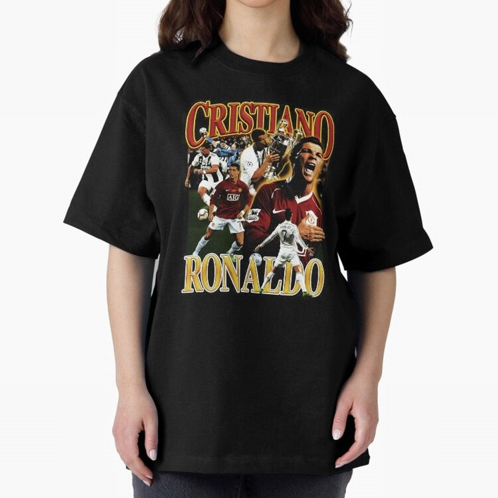 Cristiano Ronaldo Retro Collage Oversized T-Shirt Back the Journey through FIFA World Cup 2026 Celebrating Cristiano Ronaldo, Argentina and Brazil Energy, Goal Celebration Energy, Supporter Heritage, Football Icons and Worldwide Tournament Joy;