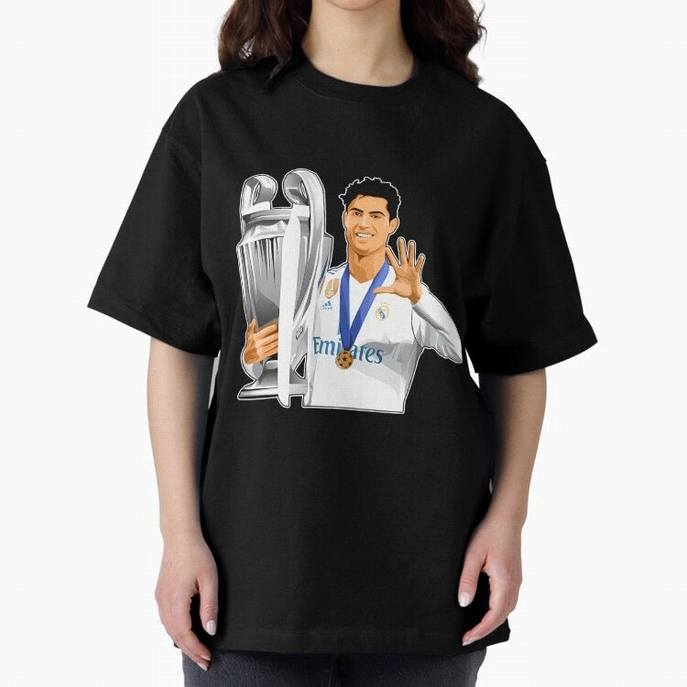 Ronaldo Throphy Oversized T-Shirt Showcase the FIFA World Cup 2026 Group Stage Journey through Messi and Cristiano Ronaldo Highlights, England, France and Netherlands Pride, Classic Soccer Heritage, Championship Pressure, Fan Loyalty and