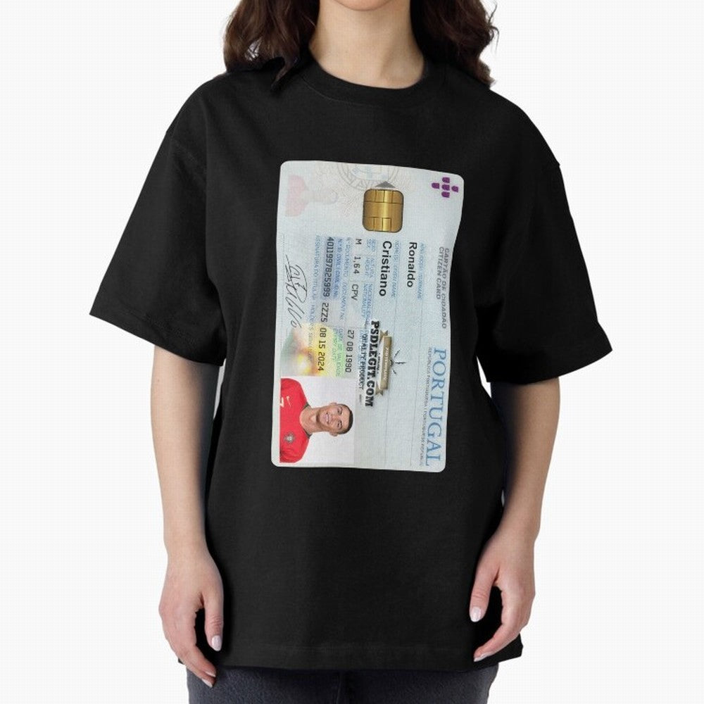 Cristiano Ronaldo CARD ID Oversized T-Shirt Keep the Legacy of FIFA World Cup 2026 USA Canada Mexico Spirit, with England, Mbappe, Football Passion, Legendary Performances, Festival Vibes and Supporter Community; Made for Collectors Who Enjoy