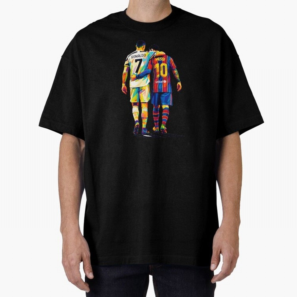 Cristiano Ronaldo And Messi Wpap Art Oversized T-Shirt Feel International Energy from FIFA World Cup 2026 for Fans of CR7 and Spain, Bringing Game Day Rituals, Football Legends, Country Pride and the Road to the Final; Made for Die Hard Supporters,