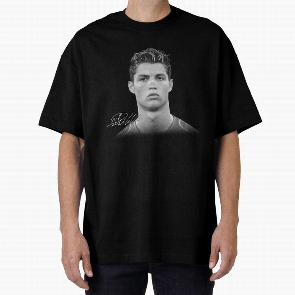 Cristiano Ronaldo T-Shirt Big Face Young Ronaldo - Black and White Oversized T-Shirt Get Ready for FIFA World Cup 2026 Spirit, Built around Netherlands, Messi, Neymar and Mbappe, Football History, Final Match Energy, Crowd Noise and Once in a