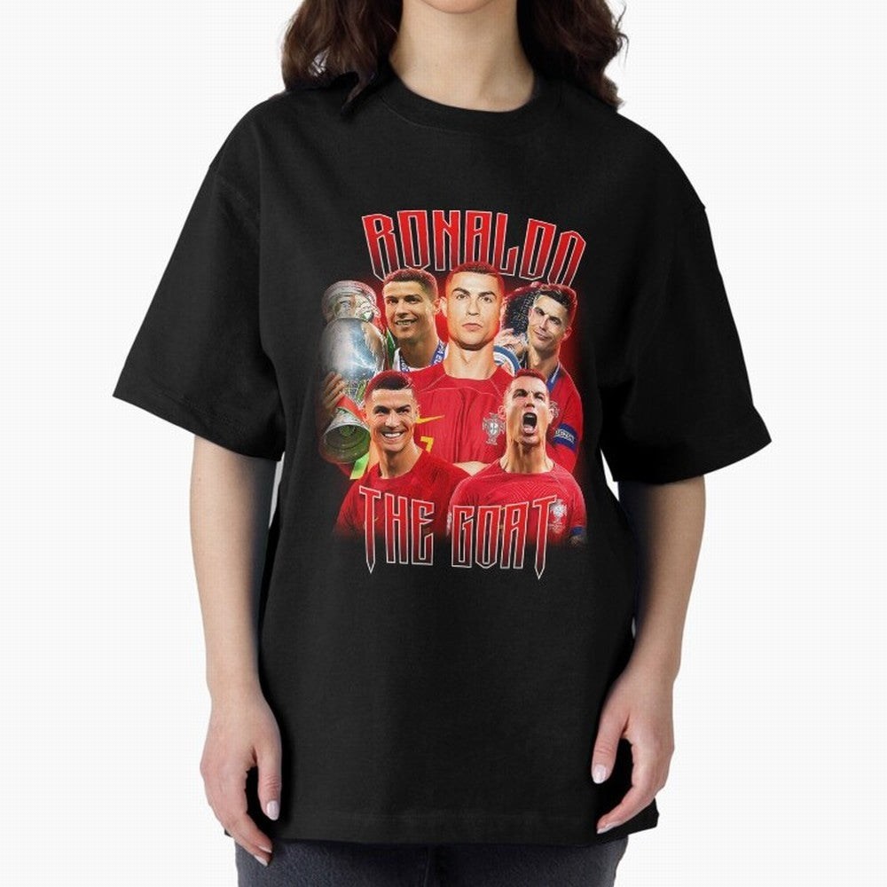 Cristiano Ronaldo The Goat Bootleg Oversized T-Shirt Support FIFA World Cup 2026 Spirit, Celebrating England, France and Netherlands, Cristiano Ronaldo, Haaland and CR7, Global Supporter Spirit, Legendary Goals, National Colors and Tournament