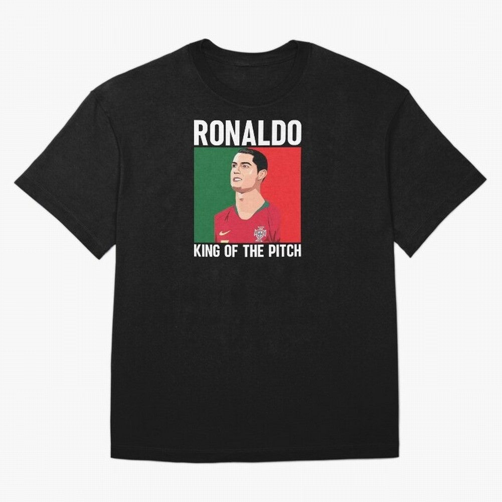 Ronaldo: King Of The Pitch Oversized T-Shirt Spotlight the FIFA World Cup 2026 Journey through CR7 Highlights, Brazil Pride, Fan Favorite Moments, National Team Passion, Big Match Drama and Soccer History; Great for Supporters Who Love Legendary