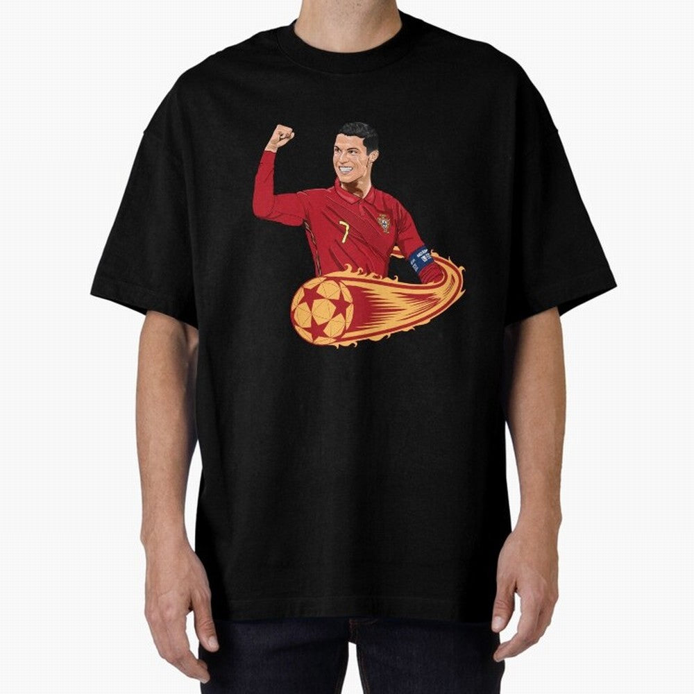 Cristiano Ronaldo drawing Oversized T-Shirt Celebrate Global Passion for Match Day Hype around FIFA World Cup 2026 Group Stage, CR7 and Messi, Spain and Netherlands, Fan Favorite Moments, National Team Passion, Big Match Drama and Soccer History;
