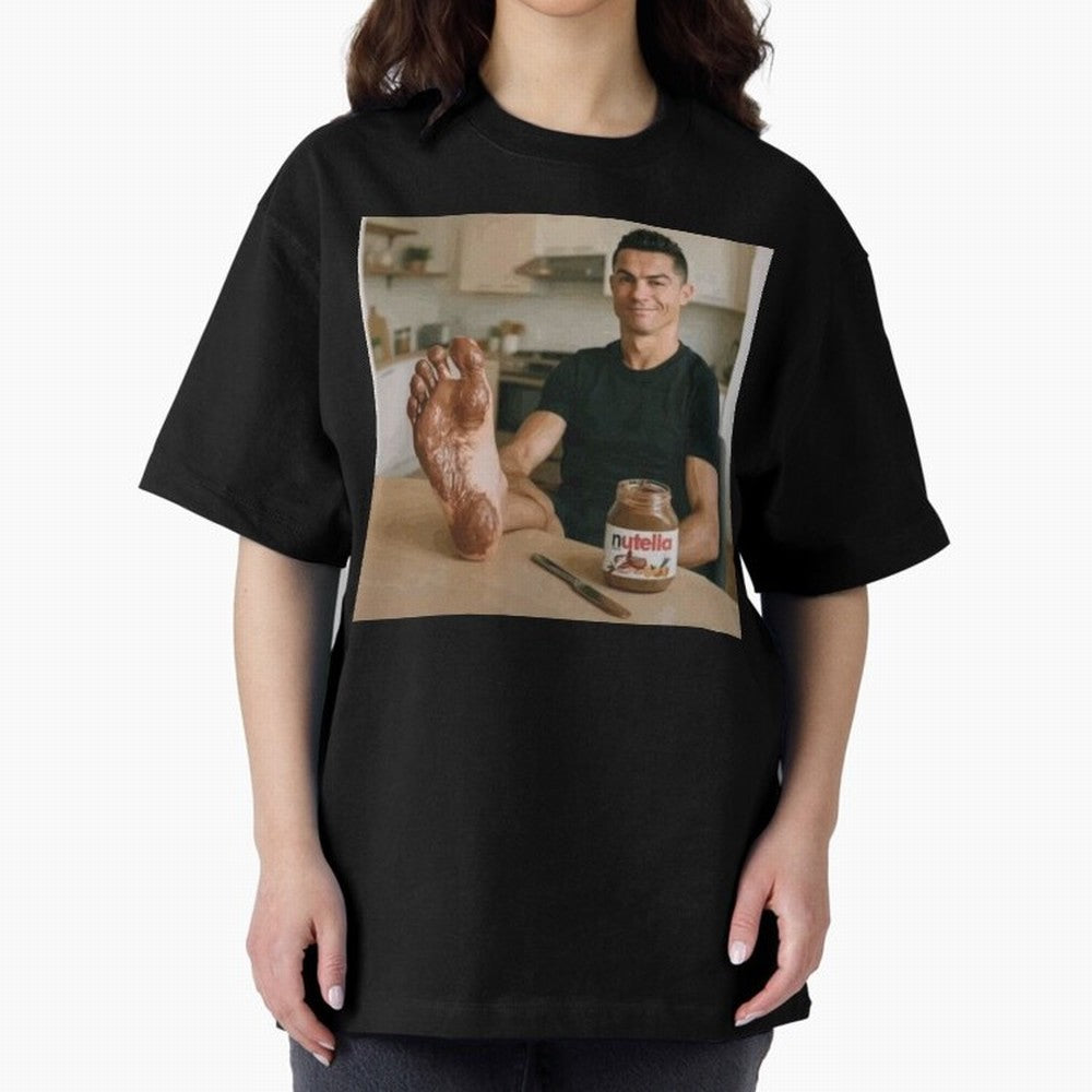Ronaldo Nutella (LOW RES) Oversized T-Shirt Build the FIFA World Cup 2026 Group Stage Journey through Haaland and Mbappe Highlights, England and Germany Pride, Football Passion, Legendary Performances, Festival Vibes and Supporter Community; Built