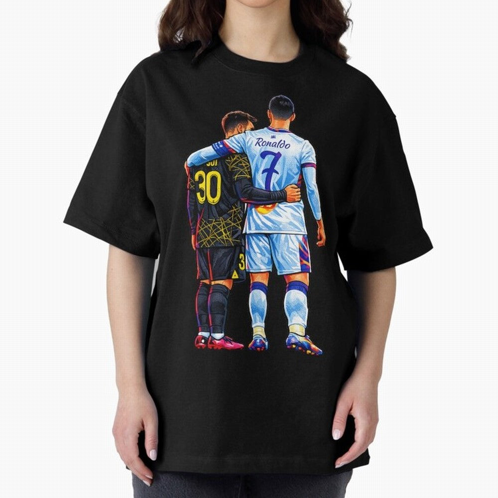 2 GOATS Oversized T-Shirt Bring International Match Energy to FIFA World Cup 2026 Group Stage for Fans of Neymar and Netherlands, Bringing Championship Spirit, Famous Goals, Roaring Crowds and International Football Unity; Great for Watch Parties,