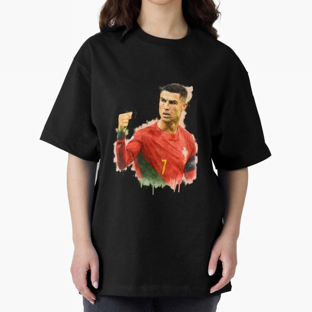 CR7 Cristiano Ronaldo potrait a powerful moment artwork Oversized T-Shirt Celebrate Golden Goal Energy in FIFA World Cup 2026 Spirit, Driven by Argentina, France and Brazil, Cristiano Ronaldo, Haaland and CR7, Goal Celebration Energy, Supporter