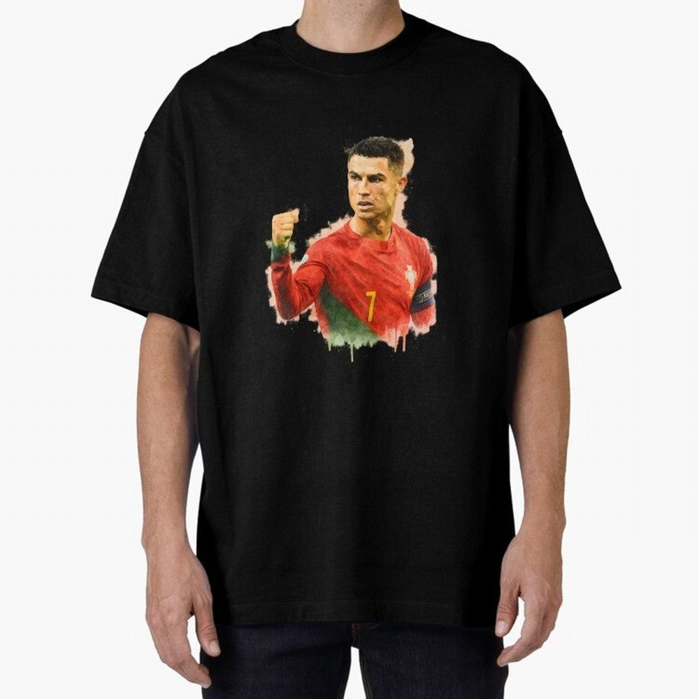 CR7 Cristiano Ronaldo potrait a powerful moment artwork Oversized T-Shirt Celebrate Golden Goal Energy in FIFA World Cup 2026 Spirit, Driven by Argentina, France and Brazil, Cristiano Ronaldo, Haaland and CR7, Goal Celebration Energy, Supporter