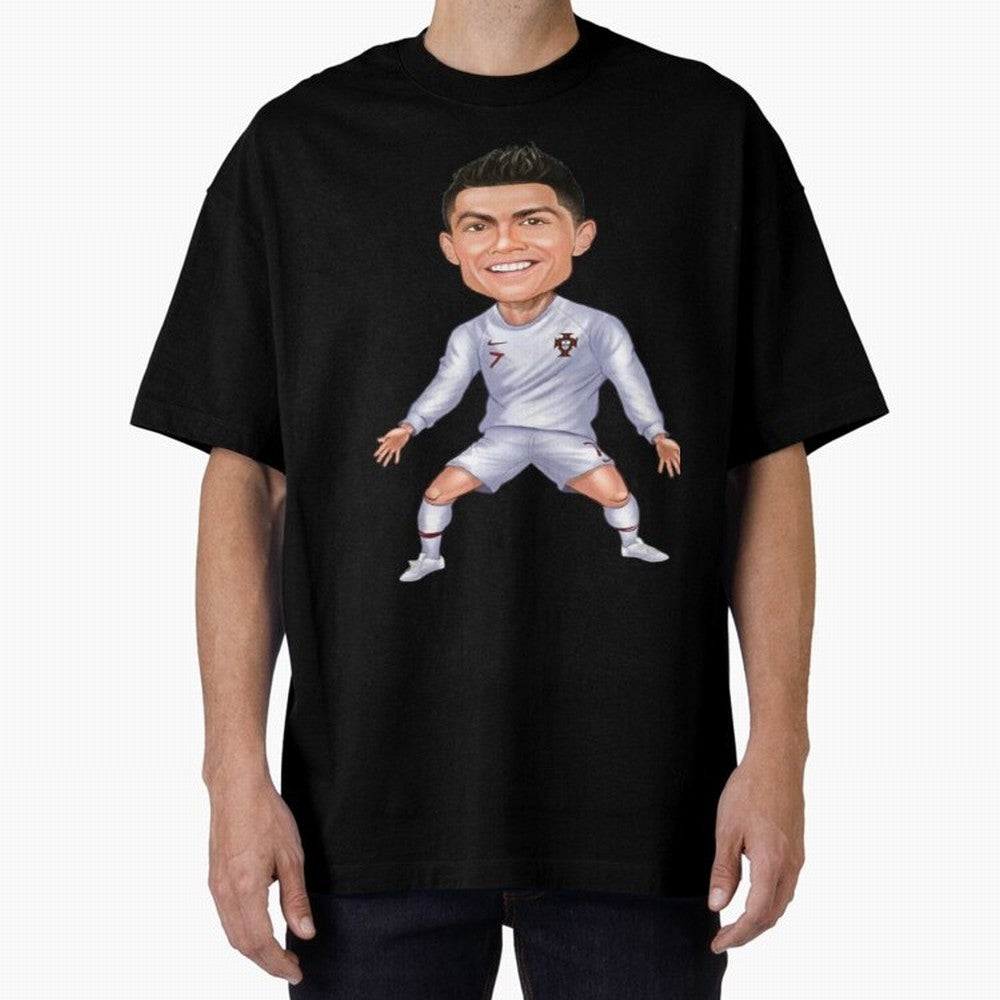 Cristiano Ronaldo Cartoon Oversized T-Shirt Keep Football History Alive during Global Football Passion for FIFA World Cup 2026, Highlighting Messi, Brazil, Supporter Pride, Iconic Celebrations, Legendary Names and Global Match Day Energy; Ideal for