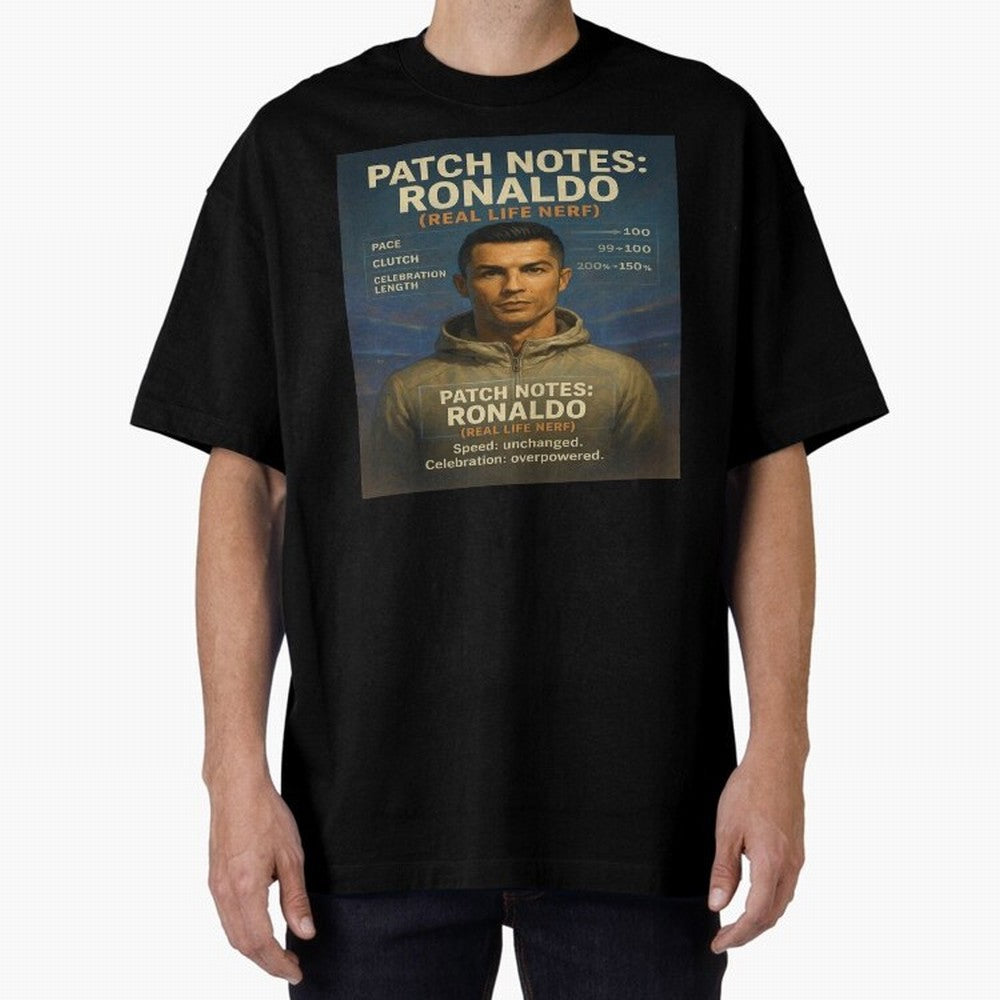 Patch Notes Cristiano Ronaldo ¡ª Real Life Nerf Football Gamer Oversized T-Shirt Celebrate Global Passion for FIFA World Cup 2026 for Fans of CR7 and Messi and Portugal, Spain and Germany, Bringing Sports Nostalgia, International Competition,