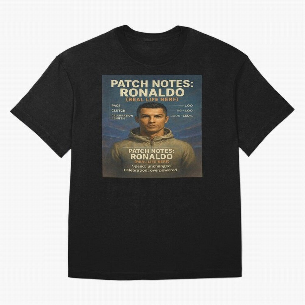Patch Notes Cristiano Ronaldo ¡ª Real Life Nerf Football Gamer Oversized T-Shirt Celebrate Global Passion for FIFA World Cup 2026 for Fans of CR7 and Messi and Portugal, Spain and Germany, Bringing Sports Nostalgia, International Competition,