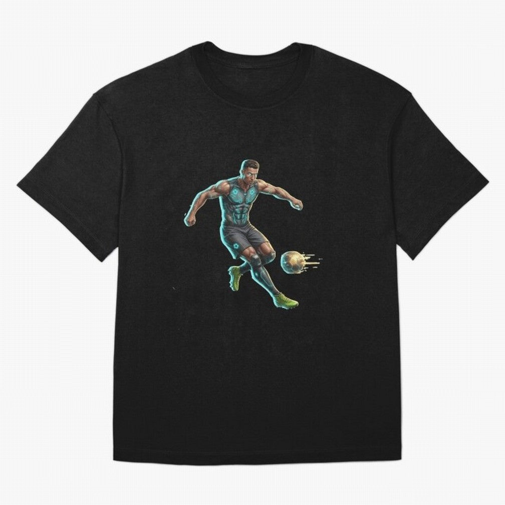 Cyberpunk Cristiano Ronaldo: Futuristic CR7 Kicking Glowing Soccer Ball Fan Art Oversized T-Shirt Carry the Colors and Pride of the FIFA World Cup 2026 USA Canada Mexico Journey through Neymar, Haaland and Cristiano Ronaldo Highlights, England and