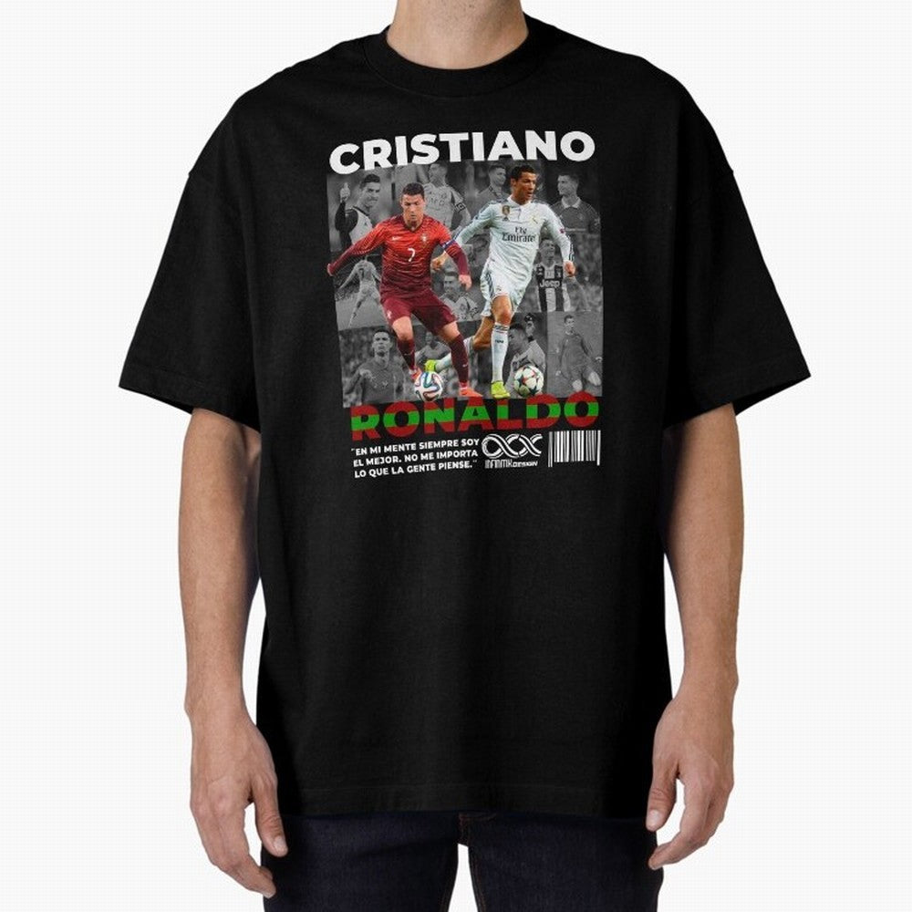 Cristiano Ronaldo Collage Oversized T-Shirt Bring Bold Fan Energy to Match Day Hype around FIFA World Cup 2026 Group Stage, Mbappe and Neymar, England, Match Day Excitement, Supporter Culture, Golden Goals and Global Football Passion; Created for