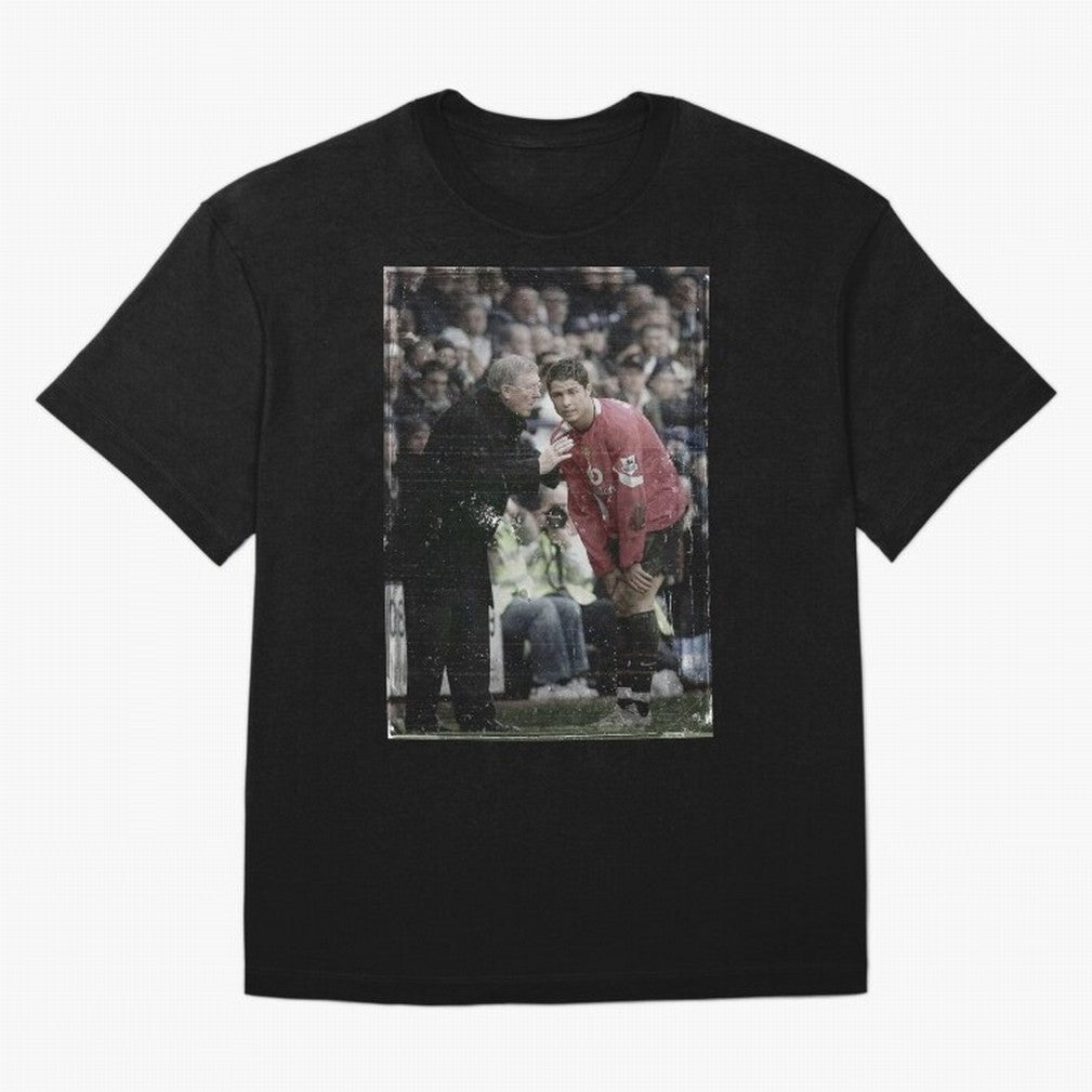 Sir Alex Ferguson and Cristiano Ronaldo Oversized T-Shirt Stand with Global Football Passion for FIFA World Cup 2026 Group Stage, Driven by Mbappe and Neymar, Argentina, Championship Spirit, Famous Goals, Roaring Crowds and International Football