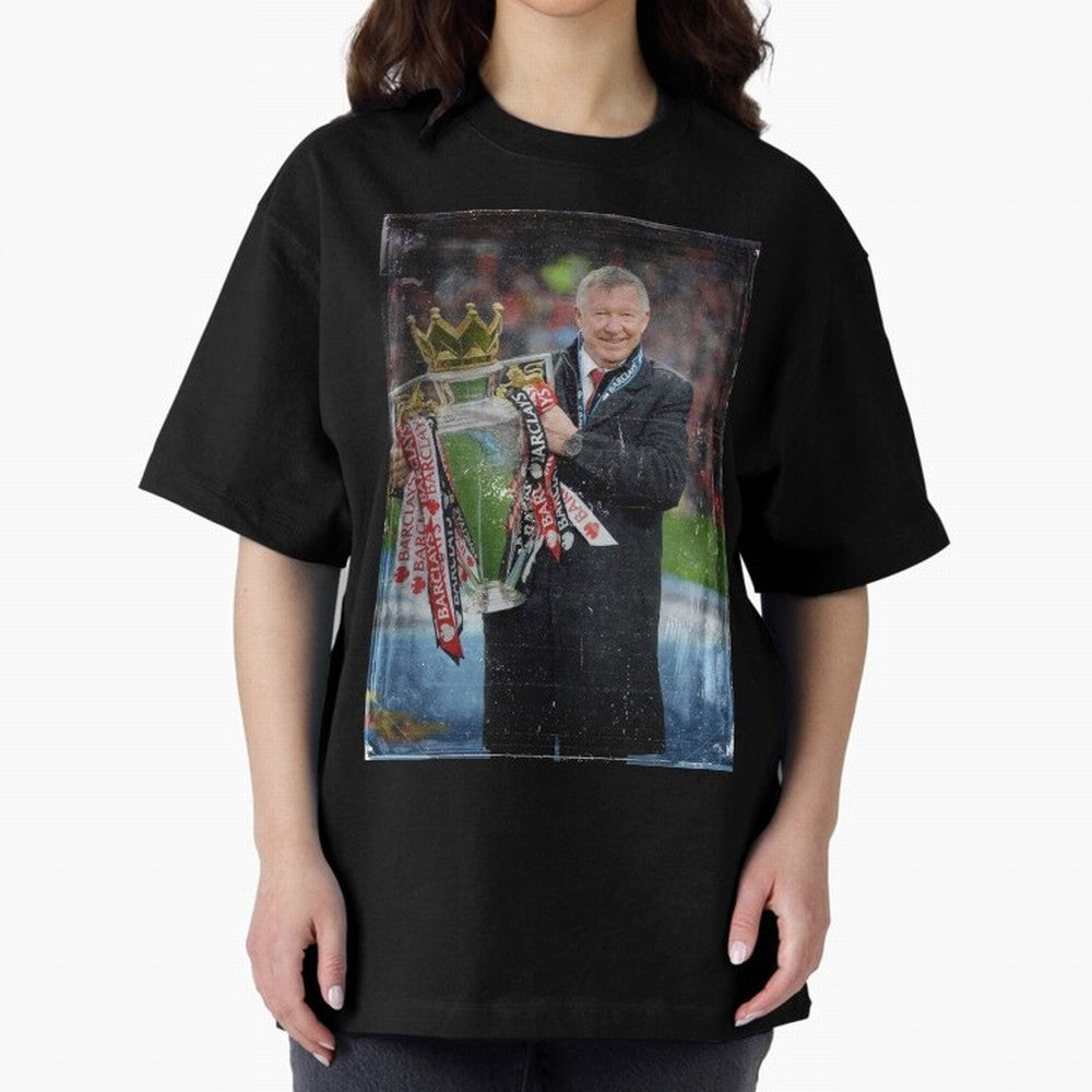 Sir Alex Ferguson Champion Oversized T-Shirt Celebrate Fan Culture around Global Football Passion for FIFA World Cup 2026 USA Canada Mexico, Capturing Neymar, Haaland and Cristiano Ronaldo, Brazil, Sports Nostalgia, International Competition,
