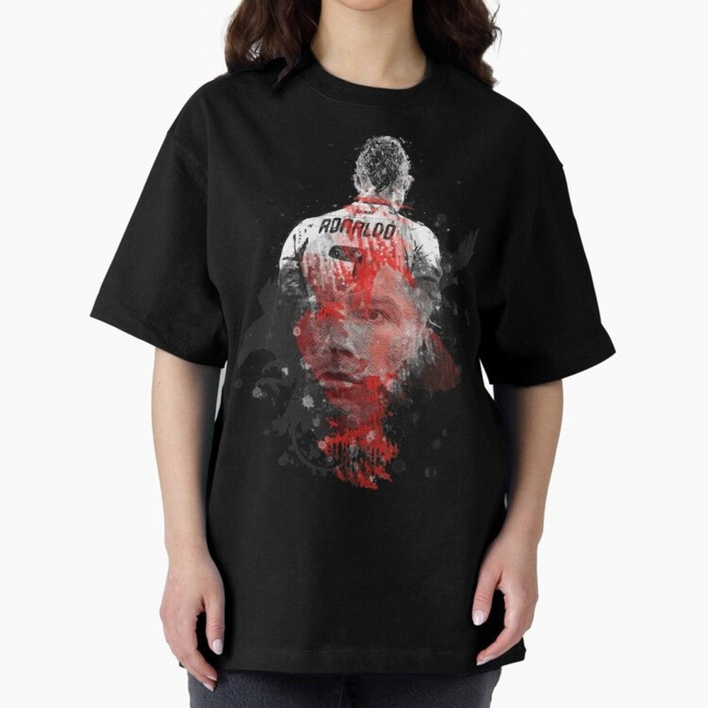 Abstract Football Player Portrait Retro Poster Art For Men, Gift For Soccer Fans Oversized T-Shirt Share the Excitement of the FIFA World Cup 2026 Group Stage Journey through CR7 Highlights, England Pride, Football History, Final Match Energy,