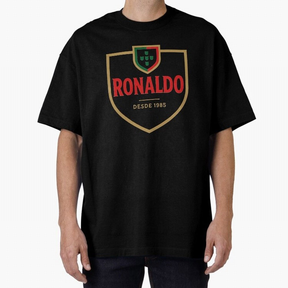 Ronaldo Emblem Sticker ¨C Gold Crest Parody Design Oversized T-Shirt Embrace Global Football Passion for FIFA World Cup 2026 Group Stage, Connected to Neymar, England, Game Day Rituals, Football Legends, Country Pride and the Road to the Final;