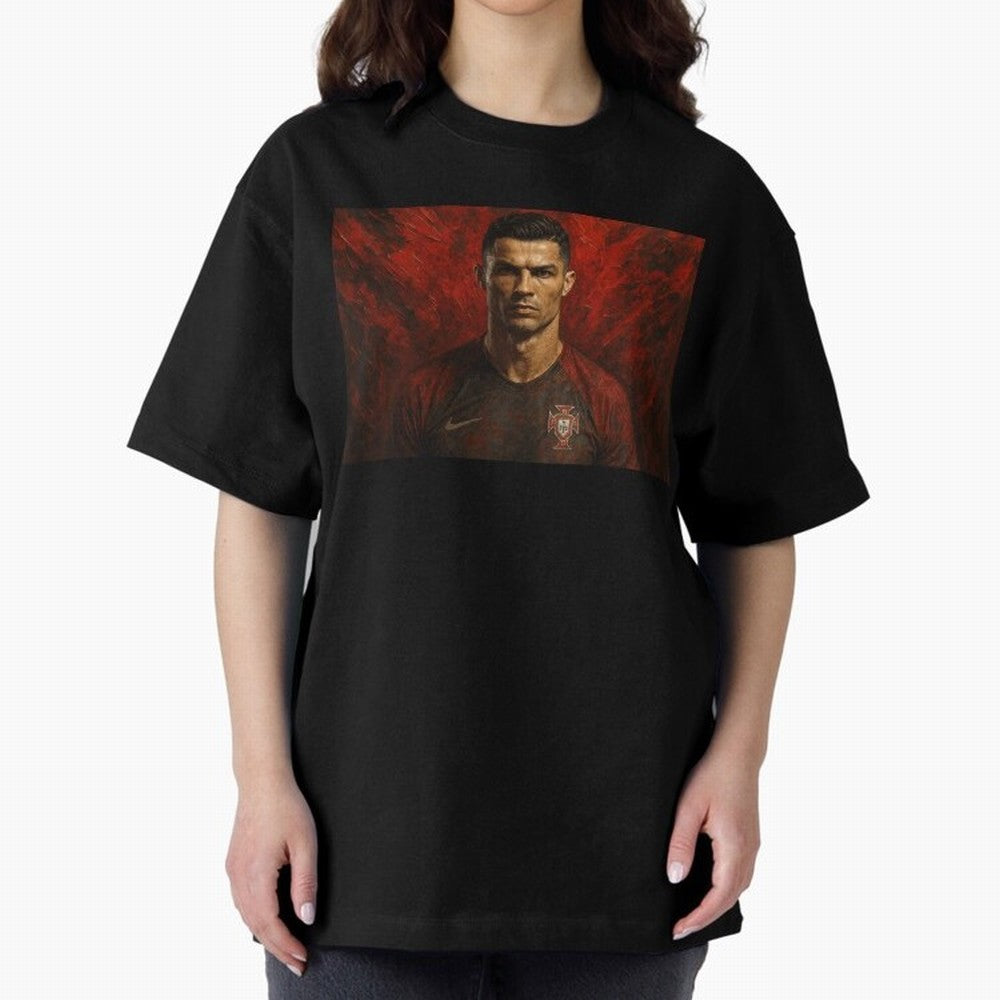 Cristiano Ronaldo Portrait Oversized T-Shirt Represent Football Lovers during FIFA World Cup 2026 USA Canada Mexico for Fans of Neymar, Haaland and Cristiano Ronaldo and Argentina, Bringing Football History, Final Match Energy, Crowd Noise and Once