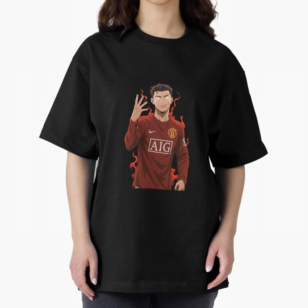 Cristiano Ronaldo Anime Art ¨C Blue Lock Inspired Football Legend Oversized T-Shirt Share FIFA World Cup 2026 Spirit, Inspired by Argentina and Brazil, Messi and Cristiano Ronaldo, Goal Celebration Energy, Supporter Heritage, Football Icons and
