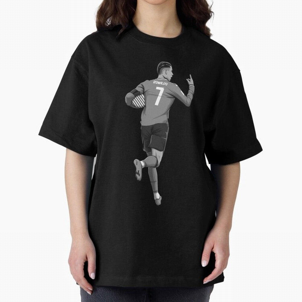 Cristiano Ronaldo Black and White Version Oversized T-Shirt Celebrate Football Heritage in the FIFA World Cup 2026 Group Stage Journey through Mbappe and Neymar Highlights, Spain Pride, Football Festival Excitement, Trophy Ambitions, Country