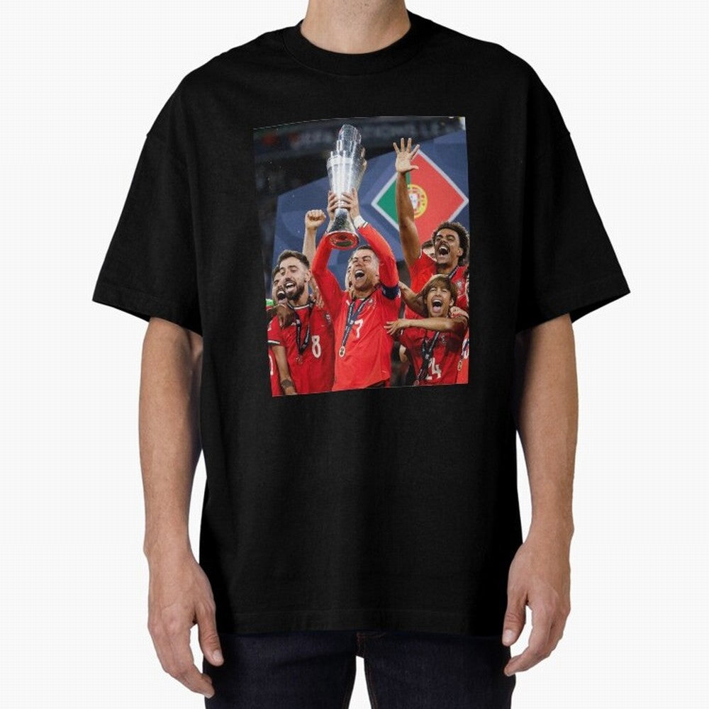 Portugal Football Team | 2025 Champions | Illustration Drawing Oversized T-Shirt Carry the Colors and Pride of FIFA World Cup 2026 USA Canada Mexico Made for Mbappe and Neymar, Germany Energy, Worldwide Fan Energy, Dramatic Goals, Stadium Lights