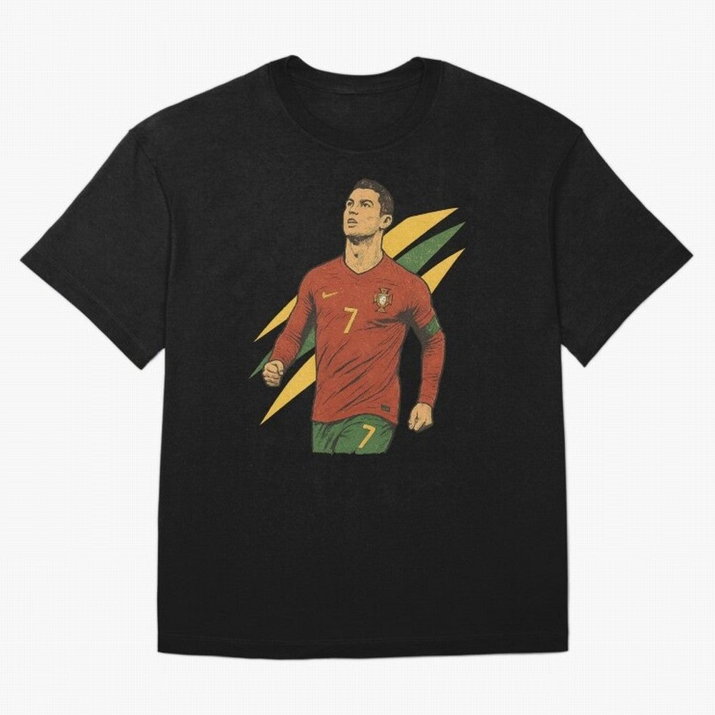 Cristiano Ronaldo Retro Portugal Football Art ¨C Vintage Supporter Design Oversized T-Shirt Remember Iconic Moments from FIFA World Cup 2026 for Fans of Haaland and Mbappe and Argentina and Brazil, Bringing Championship Spirit, Famous Goals,