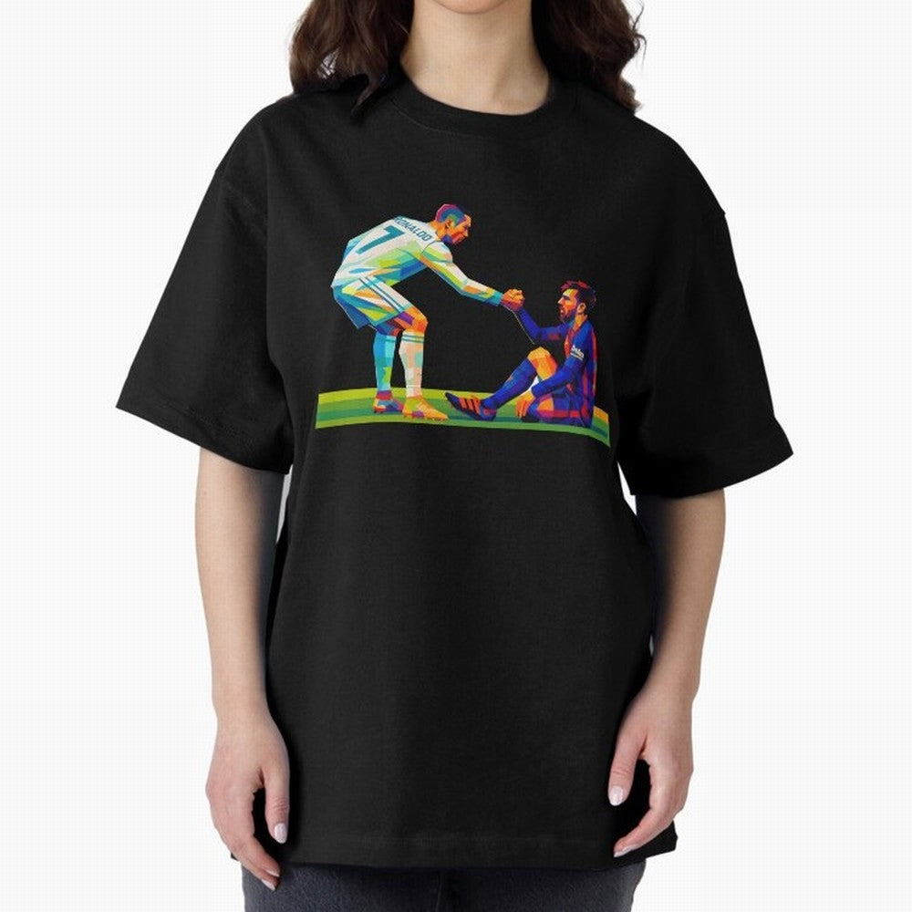 Cristiano Ronaldo & Messi Wpap Art Oversized T-Shirt Feel the Heartbeat of FIFA World Cup 2026 Group Stage Connected to Haaland and Mbappe, England, France and Netherlands Energy, Football History, Final Match Energy, Crowd Noise and Once in a