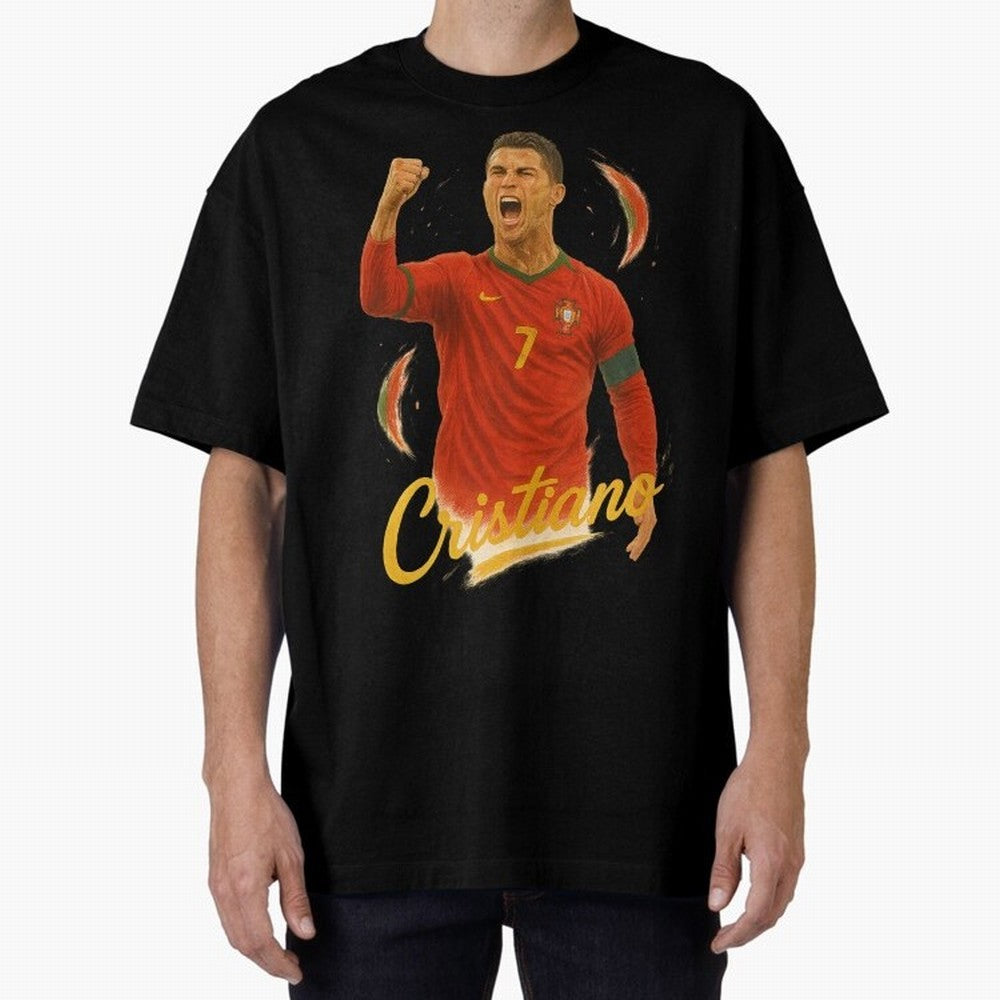 Cristiano Ronaldo Portugal Art ¨C Captain¡¯s Glory Football Tribute	 Oversized T-Shirt Join the Countdown to Global Football Passion for FIFA World Cup 2026 USA Canada Mexico, Celebrating Messi, CR7 and Mbappe, England, Supporter Pride, Iconic