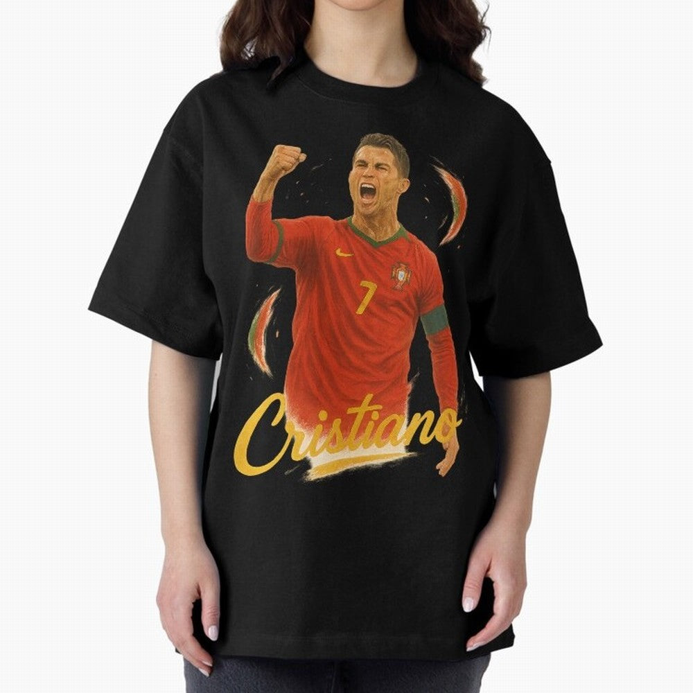 Cristiano Ronaldo Portugal Art ¨C Captain¡¯s Glory Football Tribute	 Oversized T-Shirt Join the Countdown to Global Football Passion for FIFA World Cup 2026 USA Canada Mexico, Celebrating Messi, CR7 and Mbappe, England, Supporter Pride, Iconic