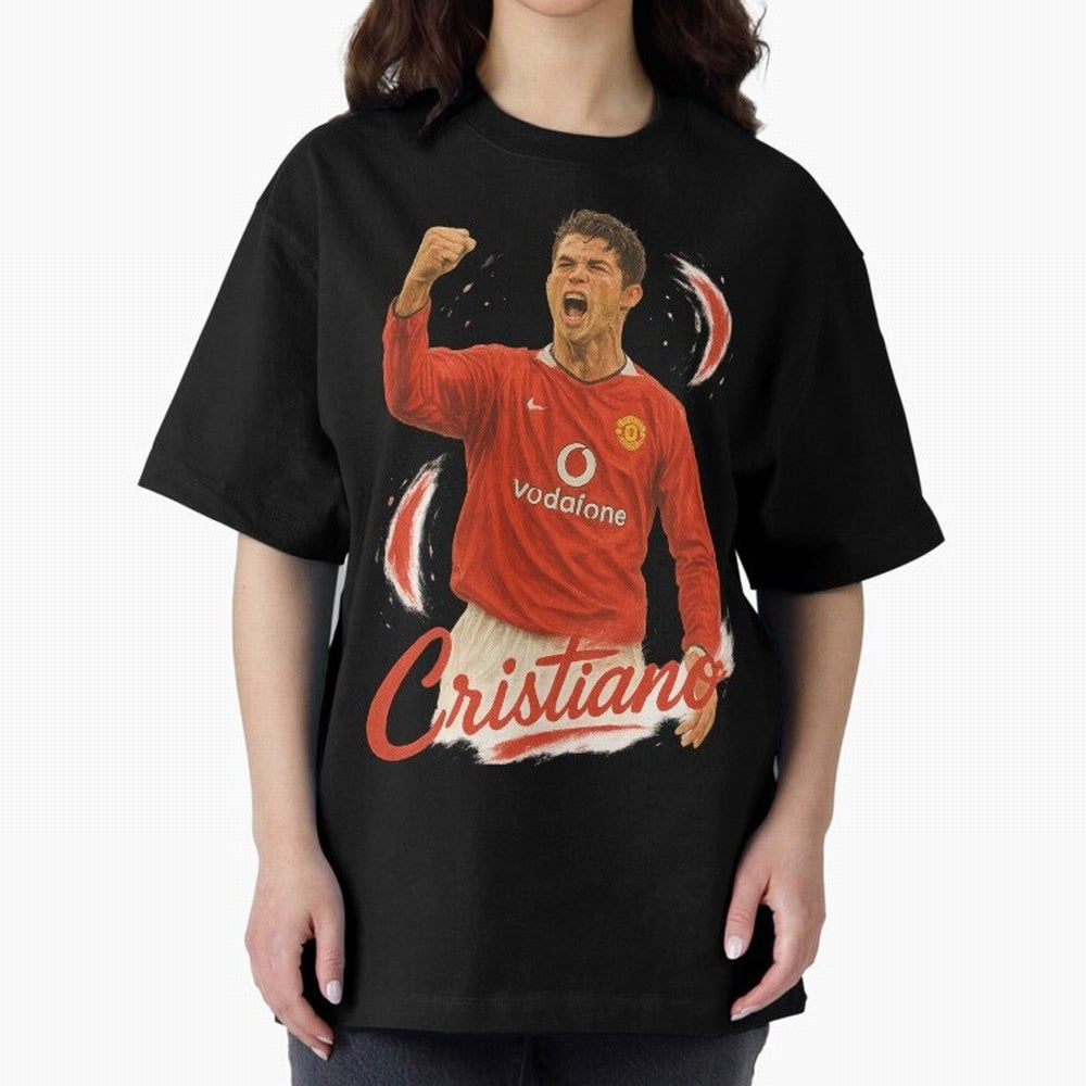Young Cristiano Ronaldo Man United Art ¨C Rising Soccer Legend Tribute	 Oversized T-Shirt Celebrate the Biggest Stage of the FIFA World Cup 2026 Journey through Haaland and Mbappe Highlights, Portugal Pride, Goal Celebration Energy, Supporter