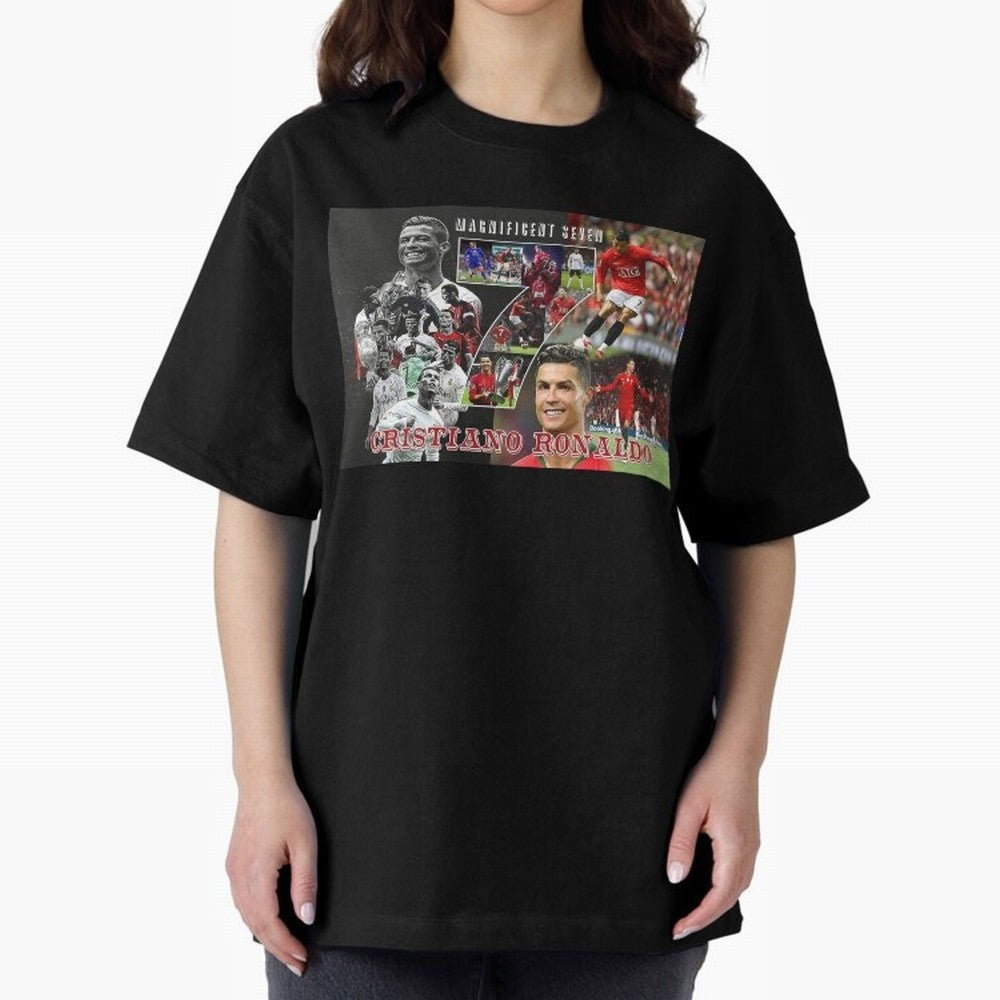 Cristiano Ronaldo - Magnificent 7 Poster Oversized T-Shirt Support Iconic Players in Global Football Passion for FIFA World Cup 2026 Group Stage, Capturing CR7 and Messi, Spain and Netherlands, Football Passion, Legendary Performances, Festival