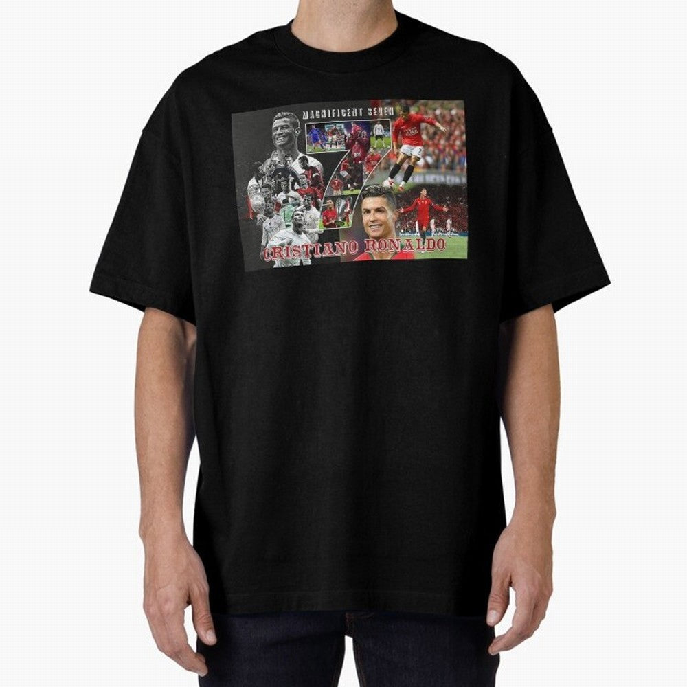 Cristiano Ronaldo - Magnificent 7 Poster Oversized T-Shirt Support Iconic Players in Global Football Passion for FIFA World Cup 2026 Group Stage, Capturing CR7 and Messi, Spain and Netherlands, Football Passion, Legendary Performances, Festival
