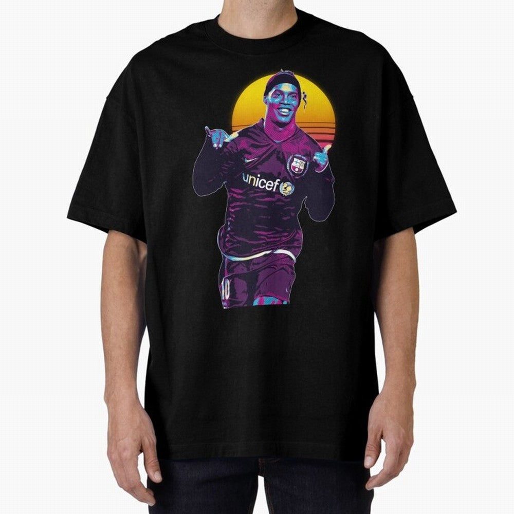 ronaldinho retro Oversized T-Shirt Fuel FIFA World Cup 2026 Group Stage Celebrating Messi, Neymar and Mbappe, Spain Energy, Football Festival Excitement, Trophy Ambitions, Country Rivalries and Star Player Buzz; Perfect for Supporters Who Want Bold