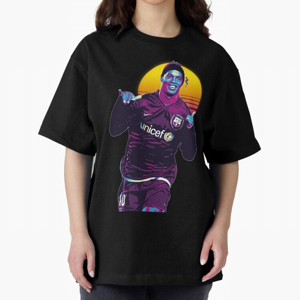 ronaldinho retro Oversized T-Shirt Fuel FIFA World Cup 2026 Group Stage Celebrating Messi, Neymar and Mbappe, Spain Energy, Football Festival Excitement, Trophy Ambitions, Country Rivalries and Star Player Buzz; Perfect for Supporters Who Want Bold