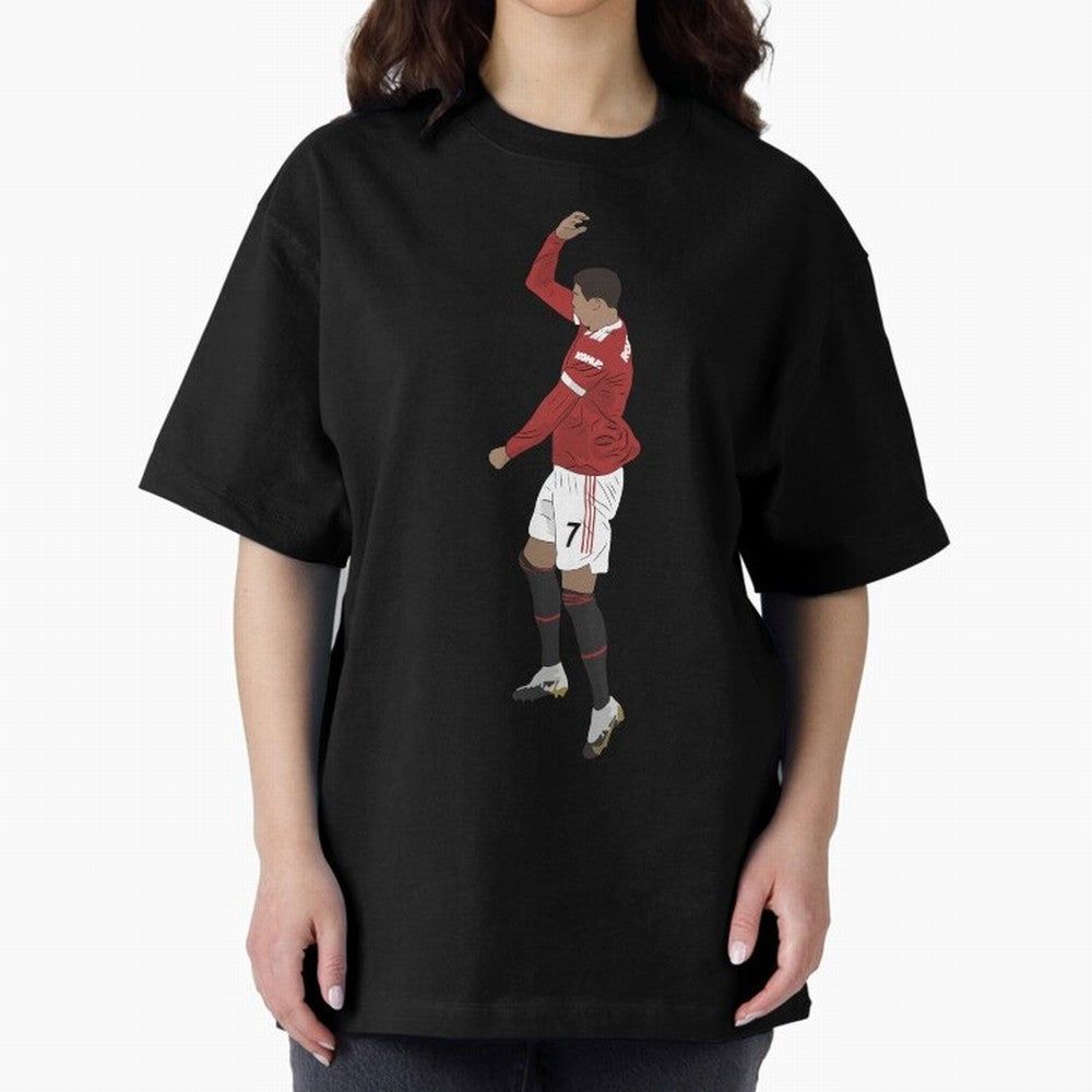Cristiano Ronaldo Pirouette Siuuuu Goal Celebration Oversized T-Shirt Follow Global Football Passion for FIFA World Cup 2026, Celebrating Haaland and Mbappe, Netherlands, Retro Football Energy, Iconic Rivalries, Trophy Chase Drama and Stadium